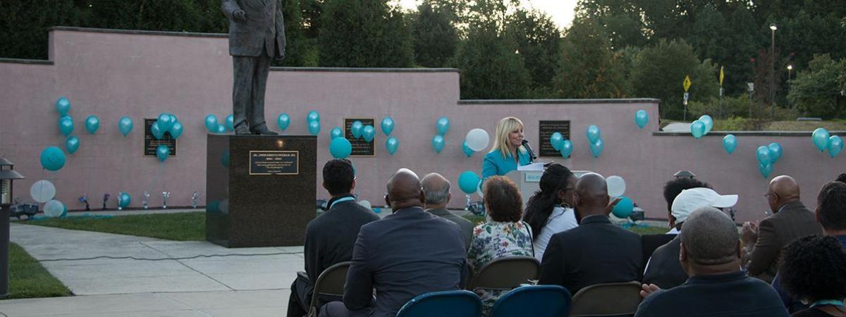 AACC President Dr. Lindsay speaks at vigil.